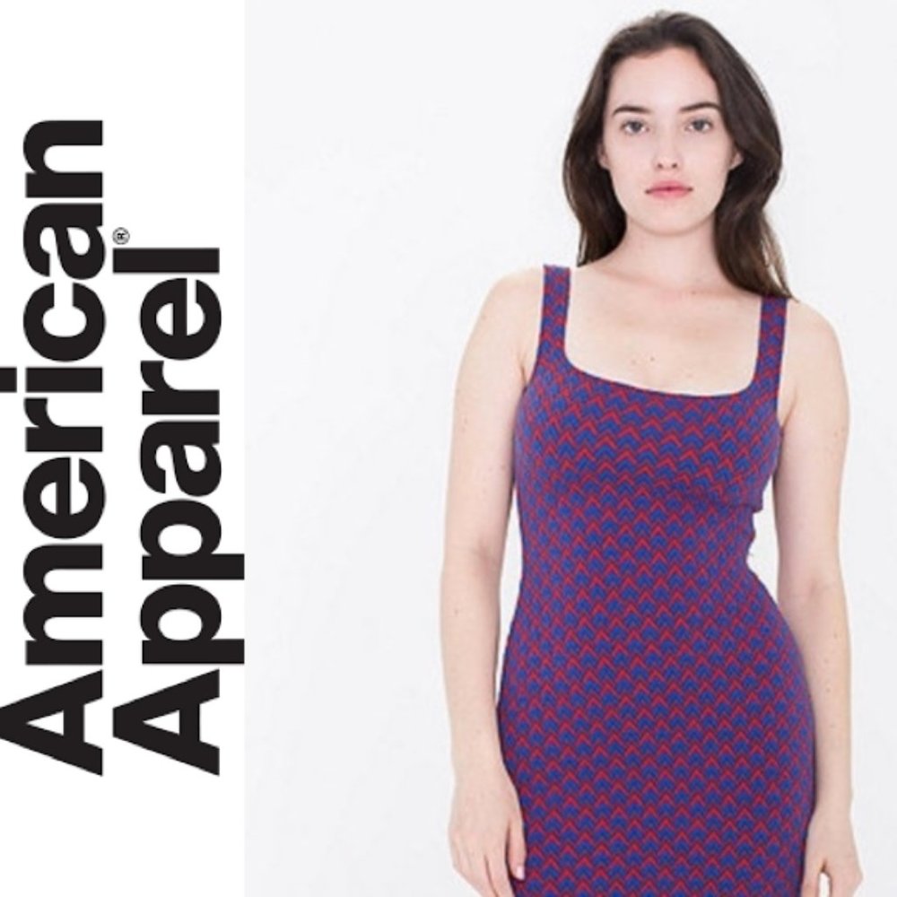 American Apparel Red and Blue Chevron Dress Sz M